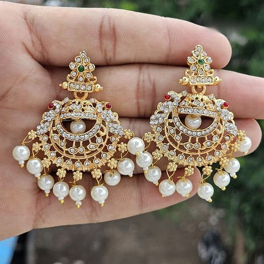 Exquisite Gold-Plated Pearl Chandbali Earrings