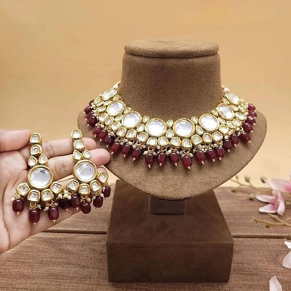 Elegant Kundan Necklace Set with Ruby Beads