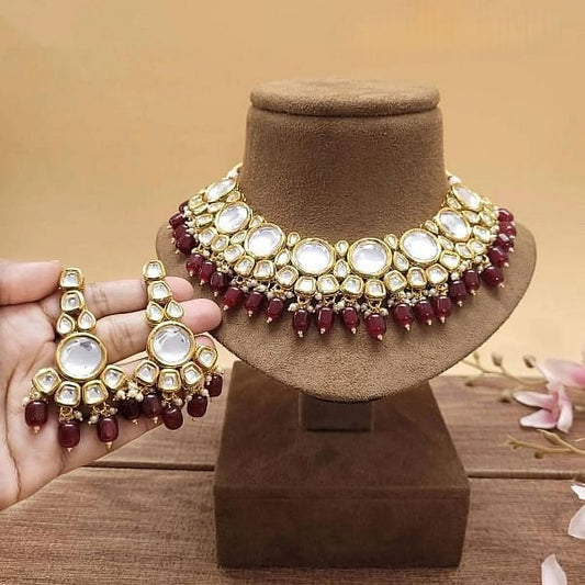 Elegant Kundan Necklace Set with Ruby Beads