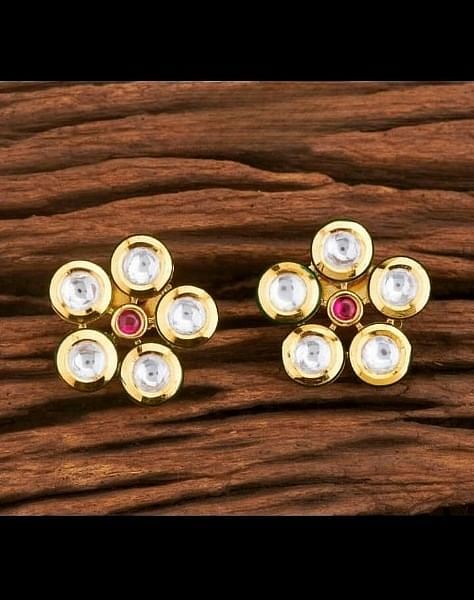 Elegant Gold-Plated Floral Stud Earrings with Gemstones
