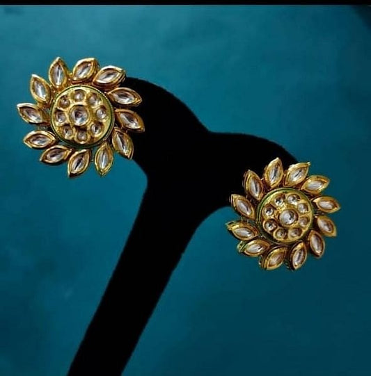 Elegant Floral Kundan Stud Earrings