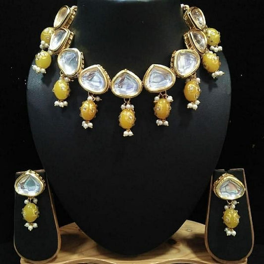Elegant Gold-Plated Kundan and Bead Necklace Set