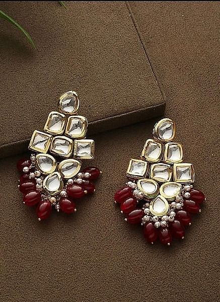 Elegant Kundan and Ruby Beaded Earrings