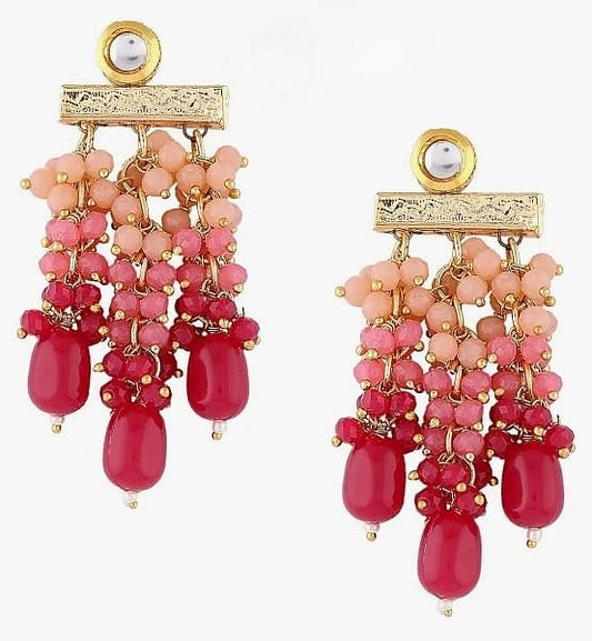Elegant Pink and Red Beaded Dangle Earrings