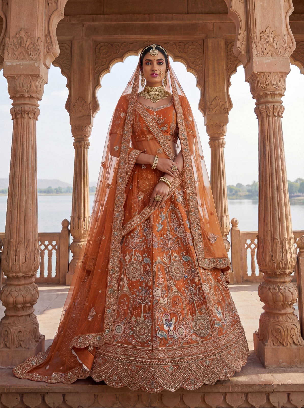 Flattering Rust Silk Bridal Lehenga