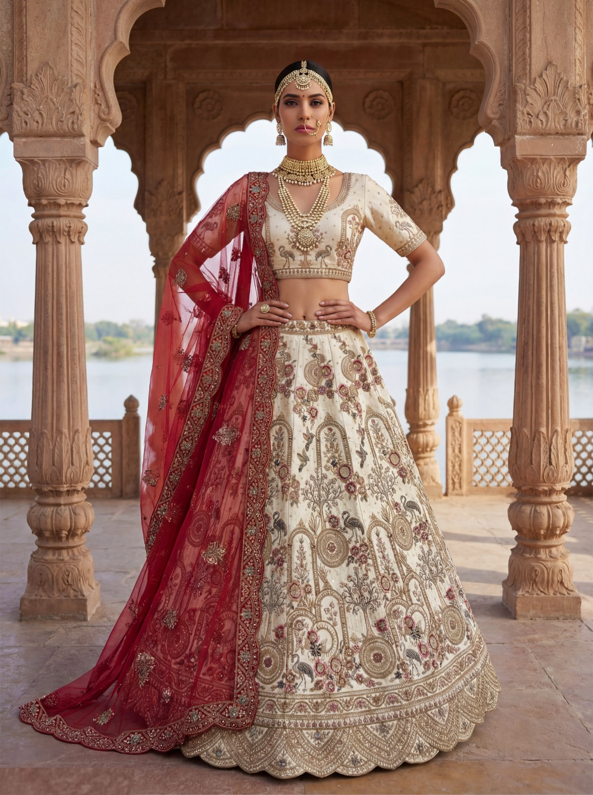 Sumptuous Off White Silk Bridal Lehenga
