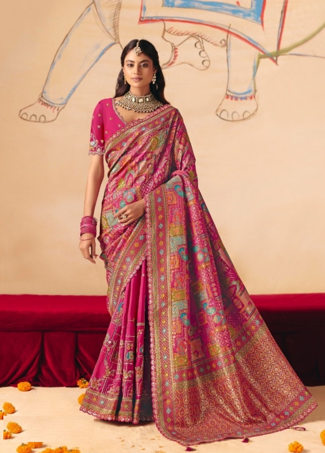 Effortless Pink Dola Zari Silk Bridal Saree