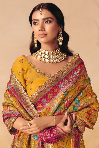 Flattering Mustard Dola Zari Silk Bridal Saree