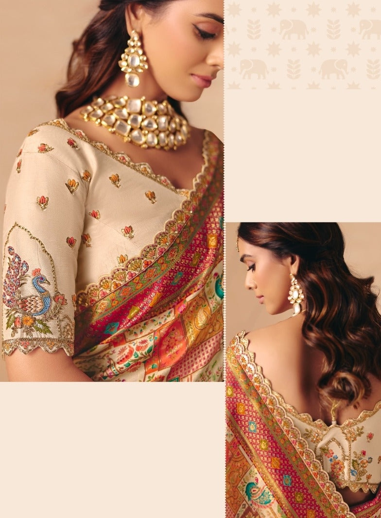 Sublime Cream Dola Zari Silk Bridal Saree