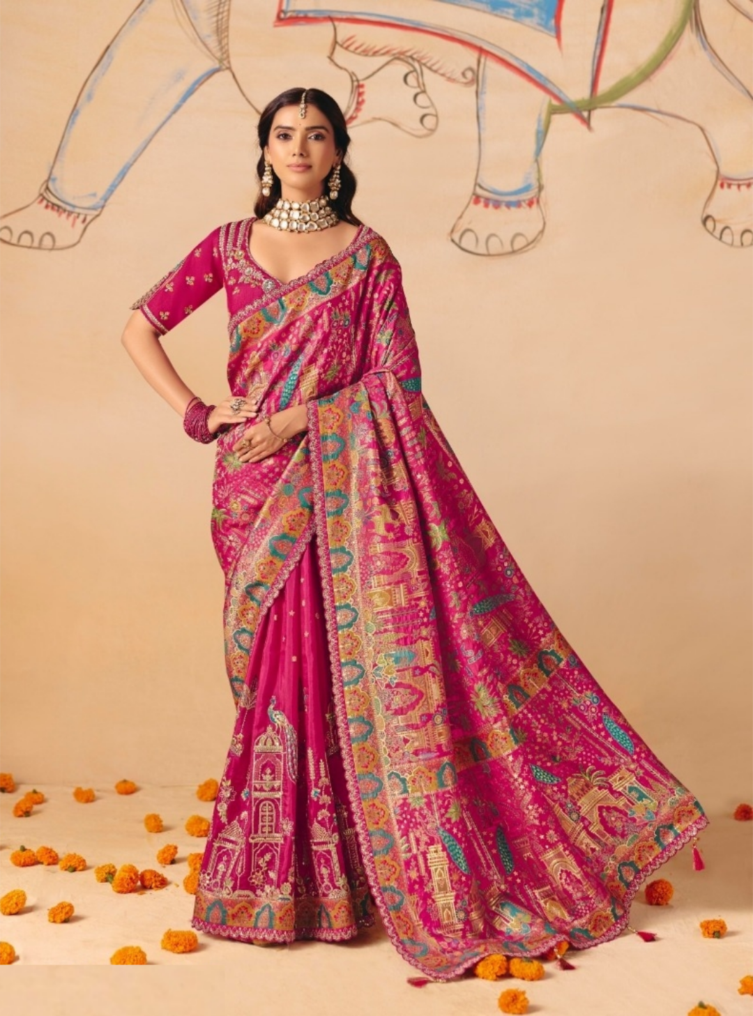 Iconic Rani Pink Dola Zari Silk Bridal Saree