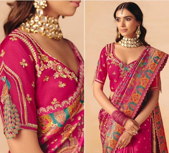 Iconic Rani Pink Dola Zari Silk Bridal Saree