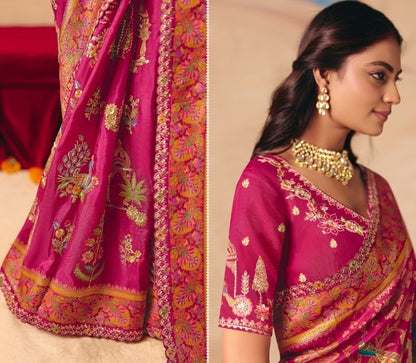 Couture Dark Pink Dola Zari Silk Bridal Saree