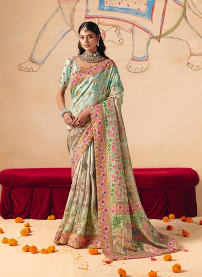 Amazing Sea Blue Dola Zari Silk Bridal Saree