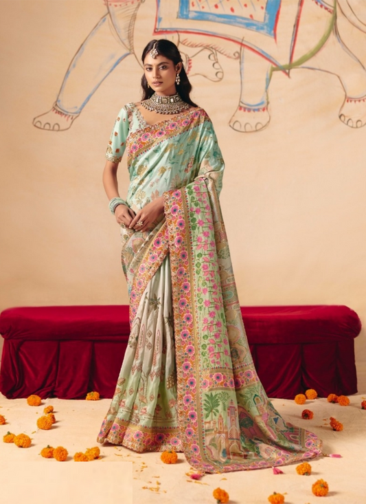 Amazing Sea Blue Dola Zari Silk Bridal Saree