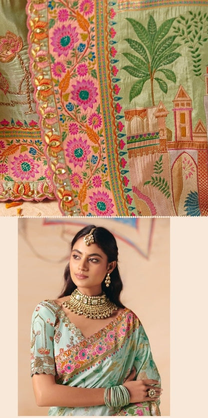 Amazing Sea Blue Dola Zari Silk Bridal Saree