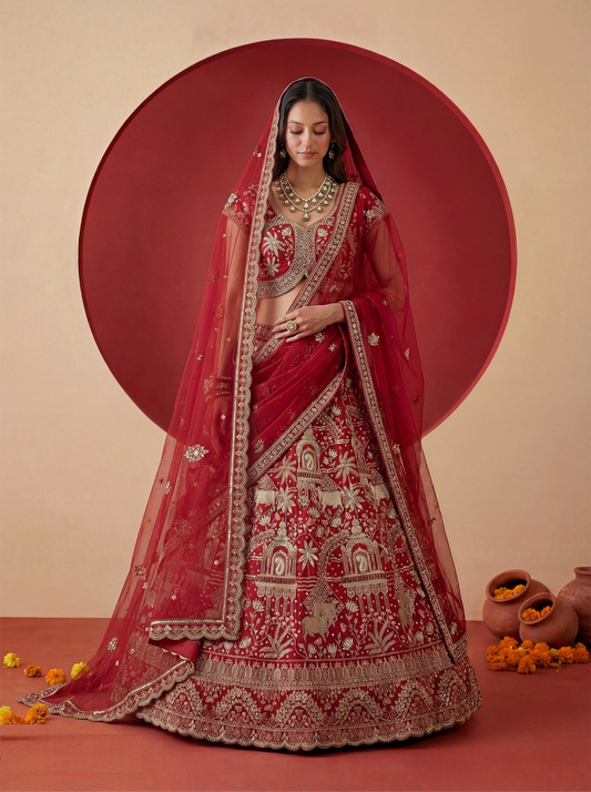 Luxurious Maroon Silk Bridal Lehenga