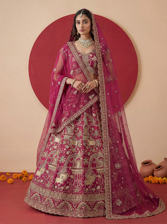 Refined Pink Silk Bridal Lehenga