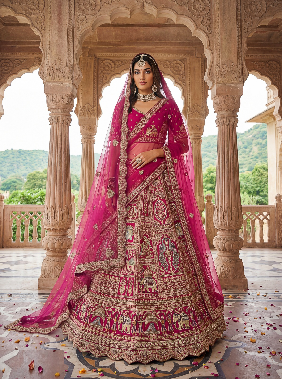 Opalescent Pink Silk Bridal Lehenga