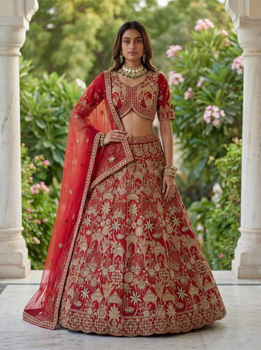 Understated Maroon Silk Bridal Lehenga