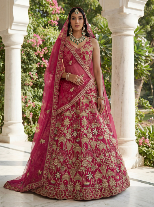Alluring Pink Silk Bridal Lehenga