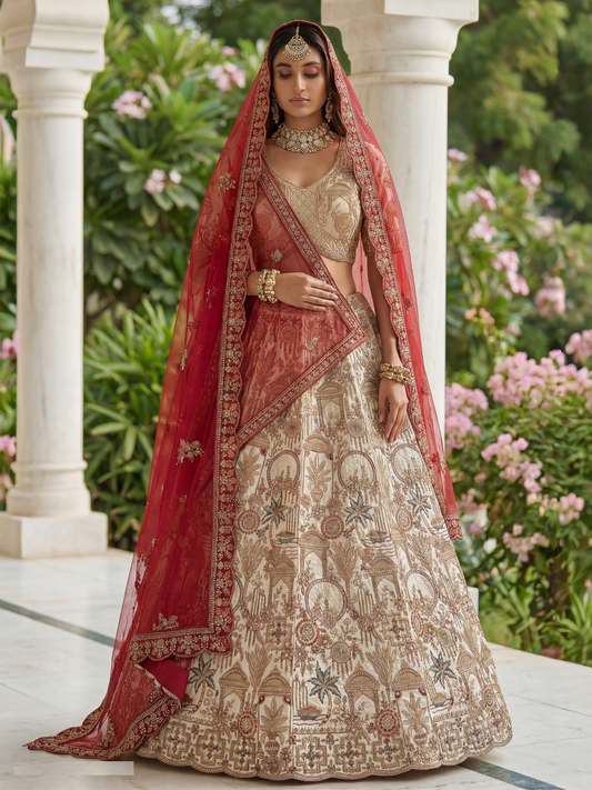 Radiant Off White Silk Bridal Lehenga