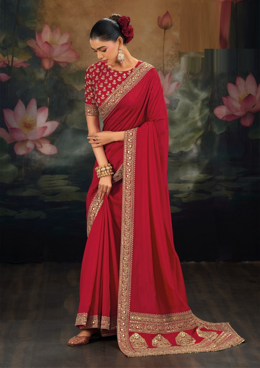 Captivating Red Pure Muga Silk Bridal Saree