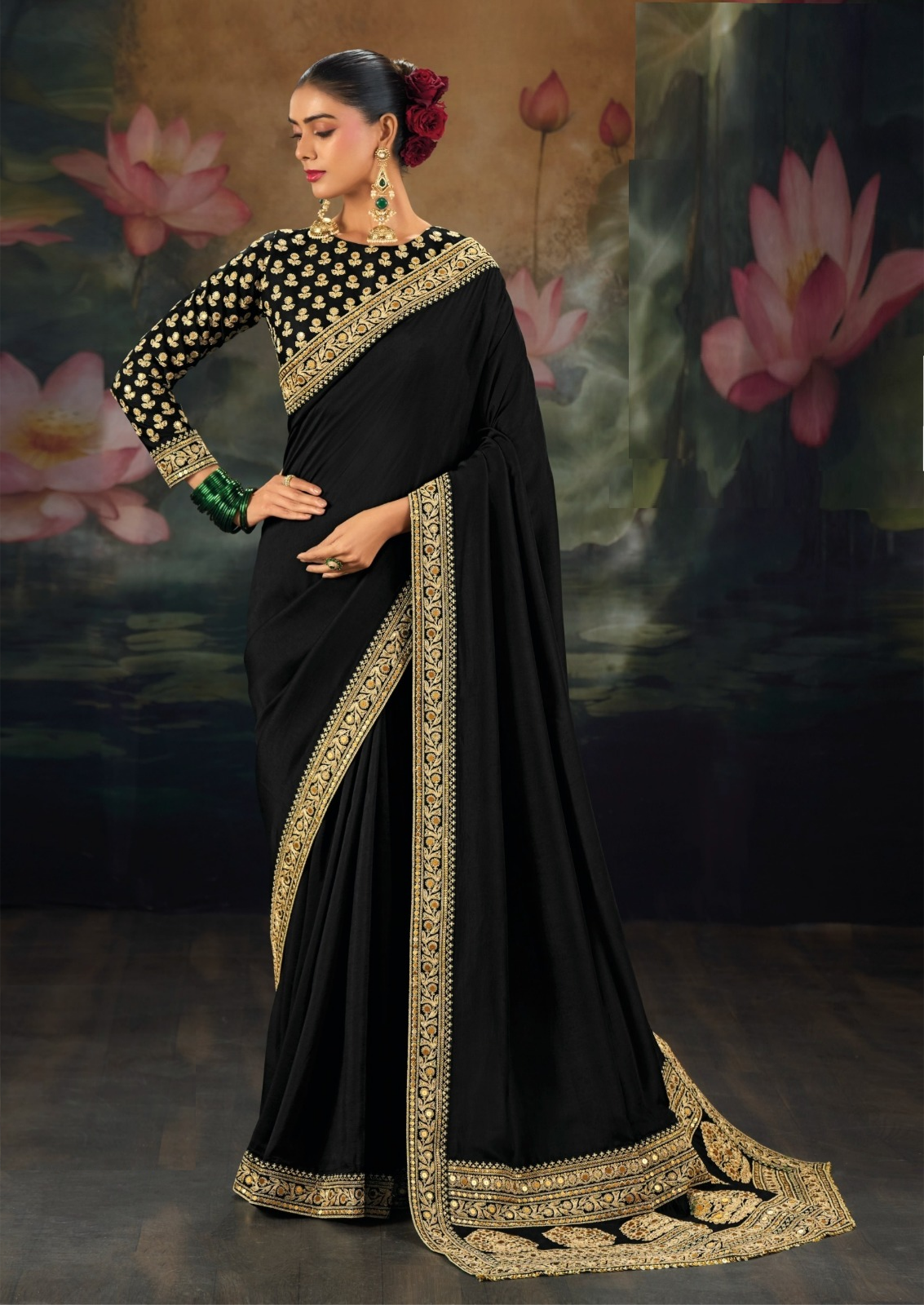 Chic Black Pure Muga Silk Bridal Saree