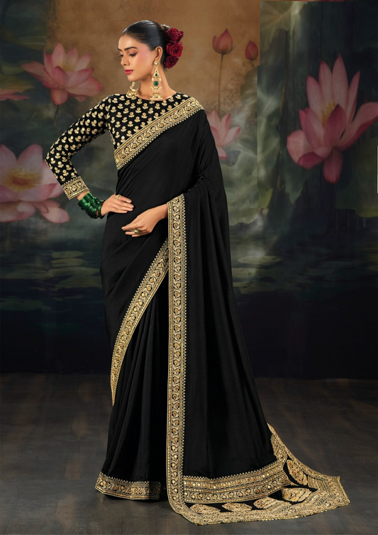 Chic Black Pure Muga Silk Bridal Saree