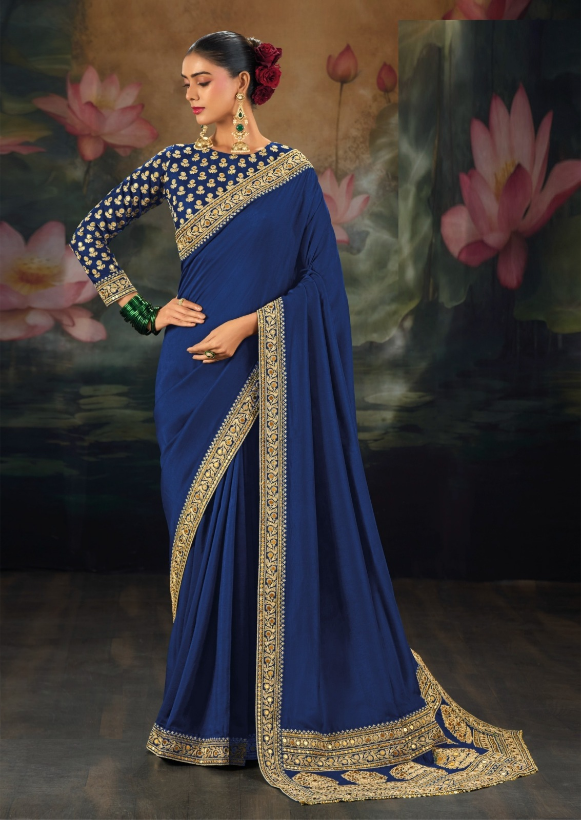 Elegant Blue Pure Muga Silk Bridal Saree