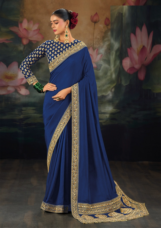 Elegant Blue Pure Muga Silk Bridal Saree
