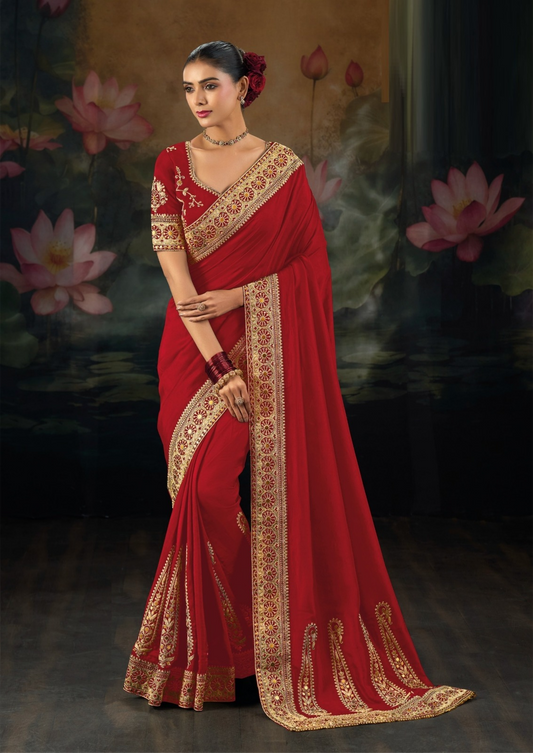 Sophisticated Red Pure Muga Silk Bridal Saree