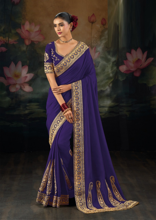 Refined Purple Pure Muga Silk Bridal Saree