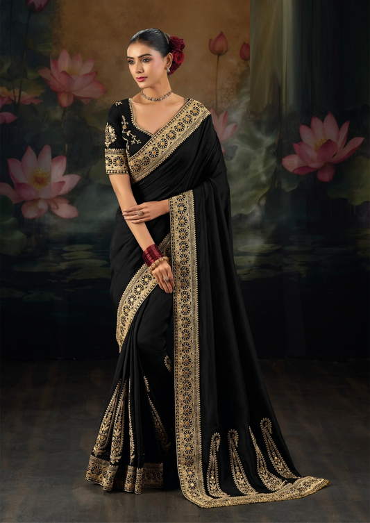 Timeless Black Pure Muga Silk Bridal Saree