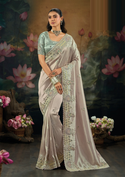 Polished Grey Pure Silk Bridal Saree