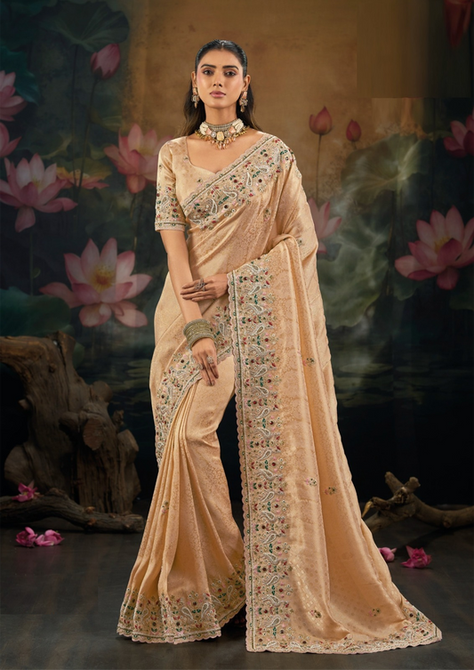 Graceful Peach Pure Kanjivaram Bridal Saree