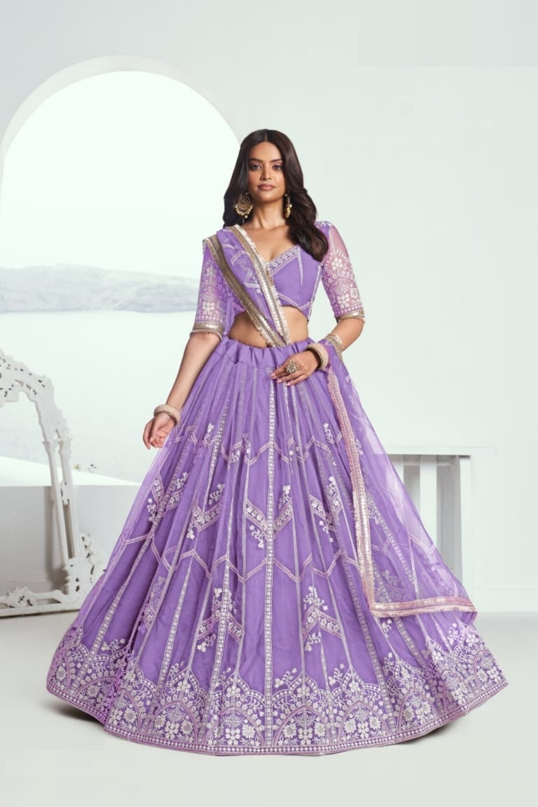 Women Lilac Net With Sequins Embroidery Work Stylish Lehenga