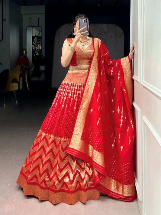 Women Red Silk Traditional Lehenga