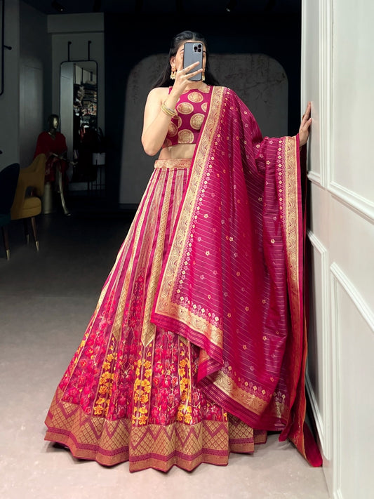 Women Pink Silk Traditional Lehenga