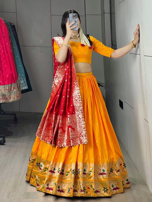 Women Orange Paithani Silk Paithani Silk Lehenga