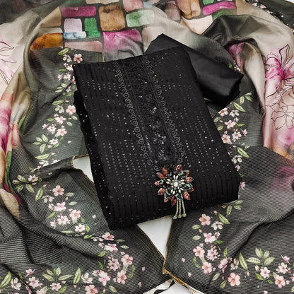 Women Black Roman Silk Pant Bottom Suit Set