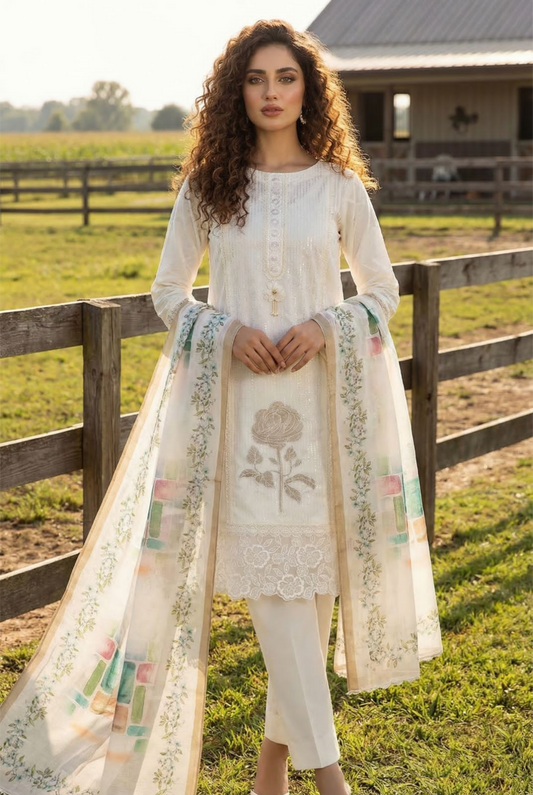 Women White Roman Silk Pant Bottom Suit Set