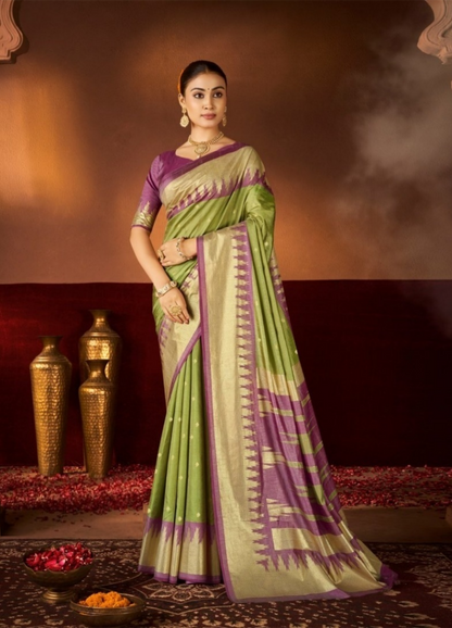 Women Green And Purple Silk Soft Silk Saree