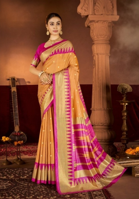 Women Orange And Pink Silk Soft Silk Saree