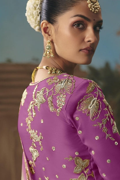 Luxurious Lilac And White Tissue Silk Embroidery Saree