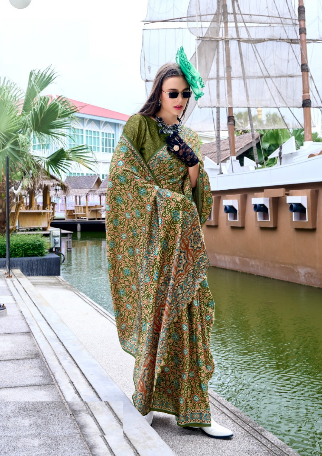 Women Mehendi Green Satin Silk Desi Saree