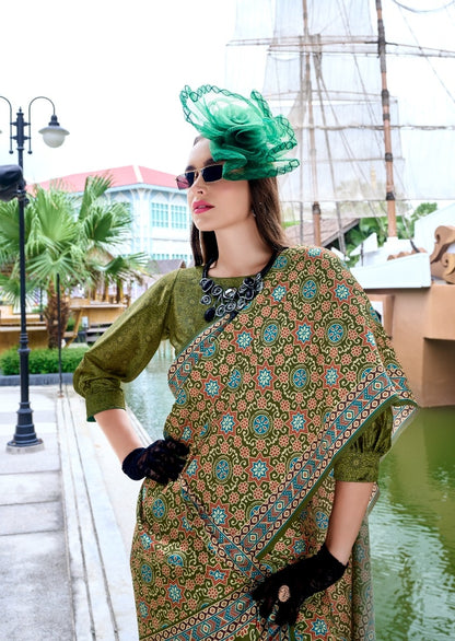 Women Mehendi Green Satin Silk Desi Saree