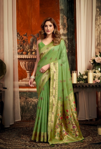 Women Green Tissue Paithani Silk Saree