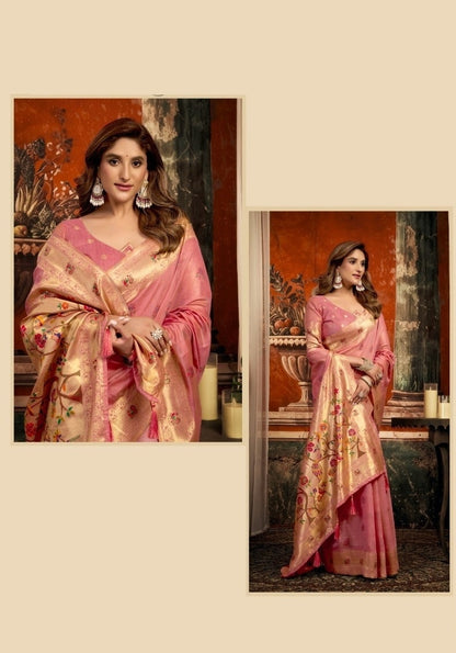 Women Pink Tissue Paithani Silk Saree
