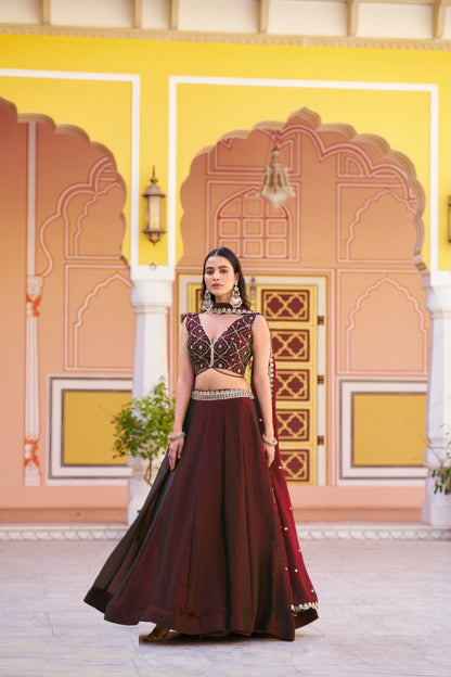 Enchanting Burgundy Fendi Silk Stylish Lehenga