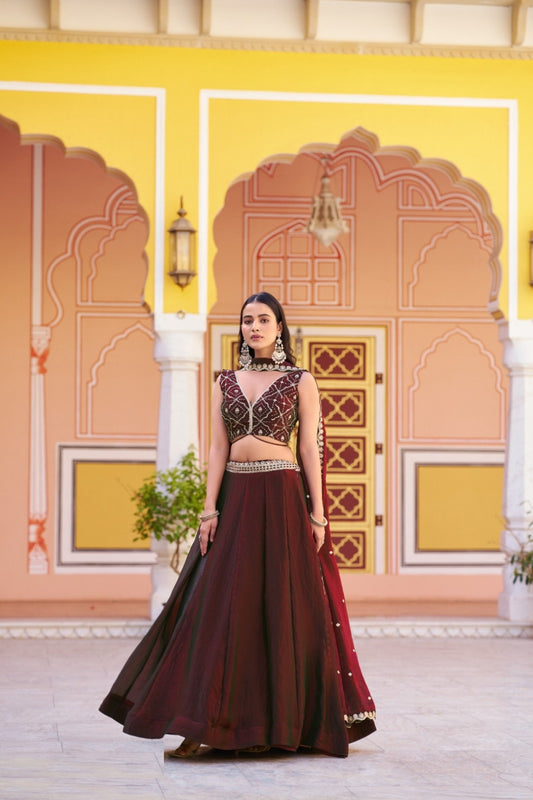 Enchanting Burgundy Fendi Silk Stylish Lehenga